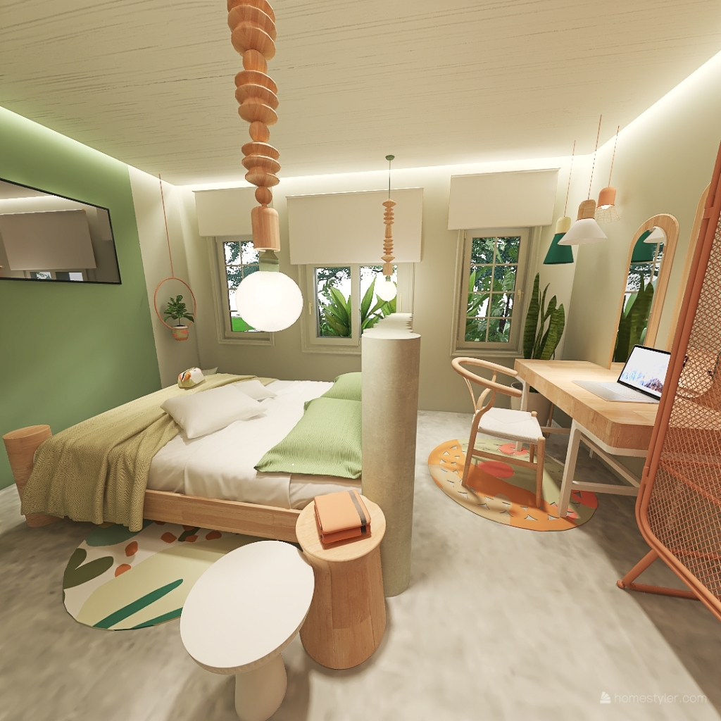 Bohemian WarmTones Orange Green Quarto 3d design renderings