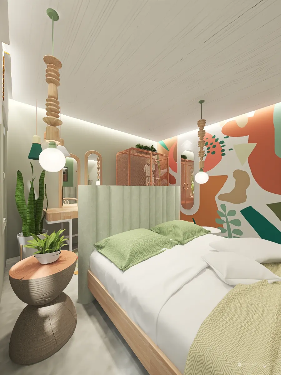 Bohemian WarmTones Orange Green Quarto 3d design renderings