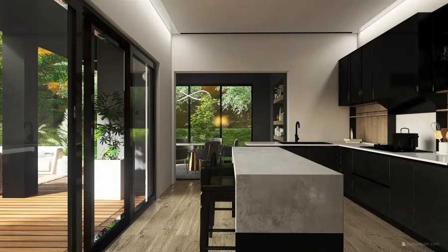 Modern Contemporary Black White Grey Kitchen 3d design renderings