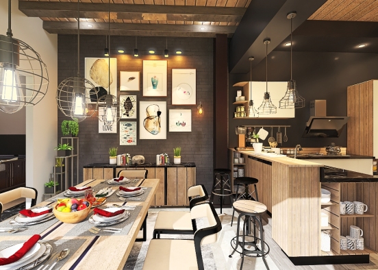 #HSDA2020Residential-Industrial design style-kitchen Design Rendering