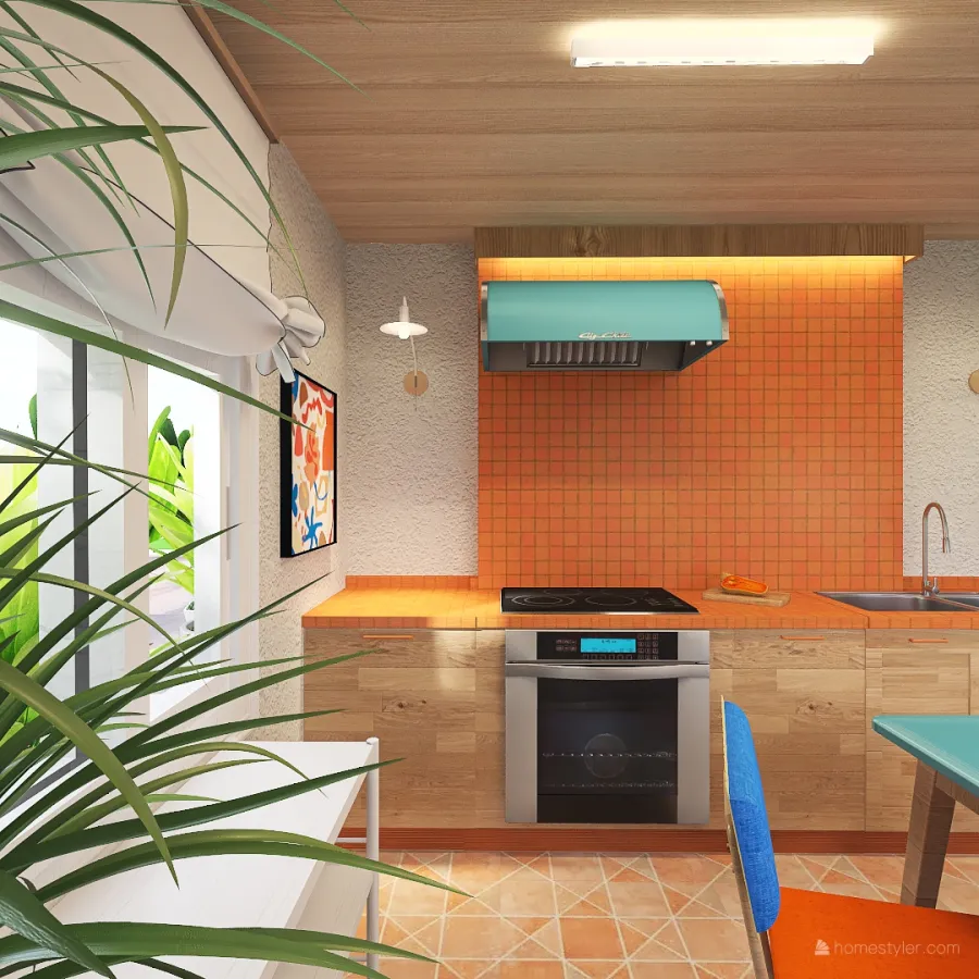 Bohemian WarmTones Orange Green Cozinha 3d design renderings