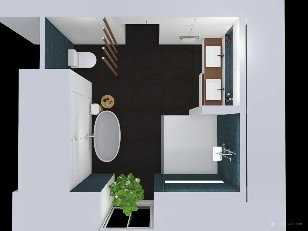 Baño azul y negro 3d design renderings