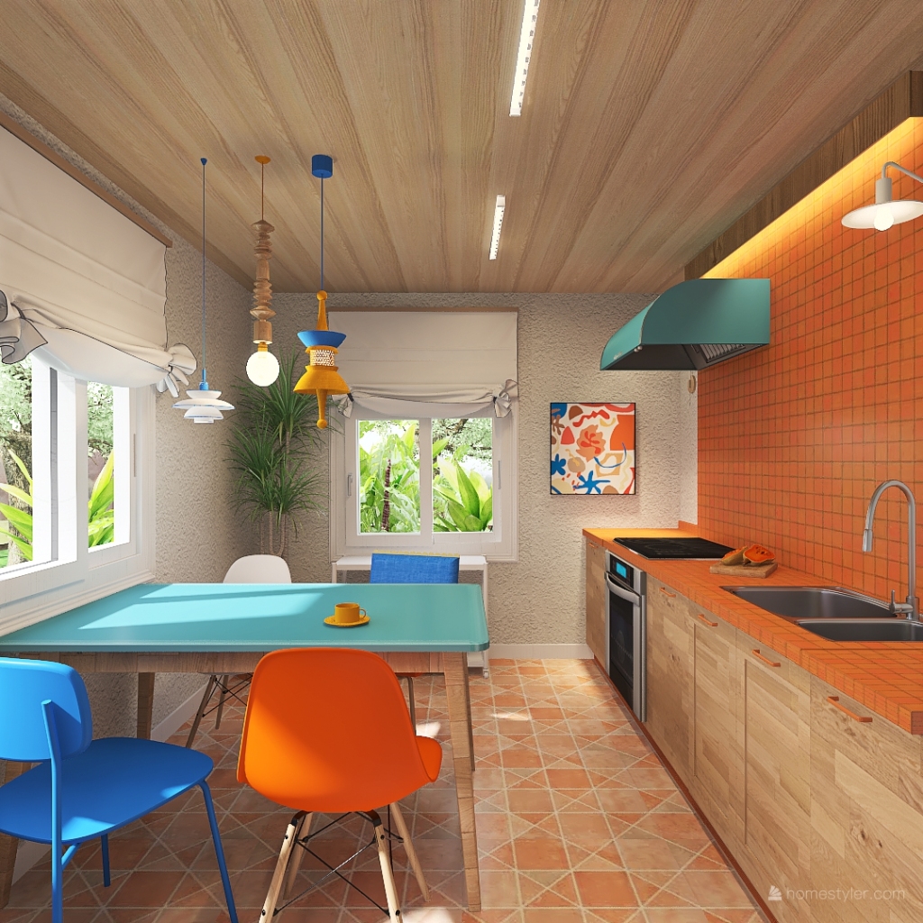 Bohemian Casa Prainha WarmTones Orange Green 3d design renderings