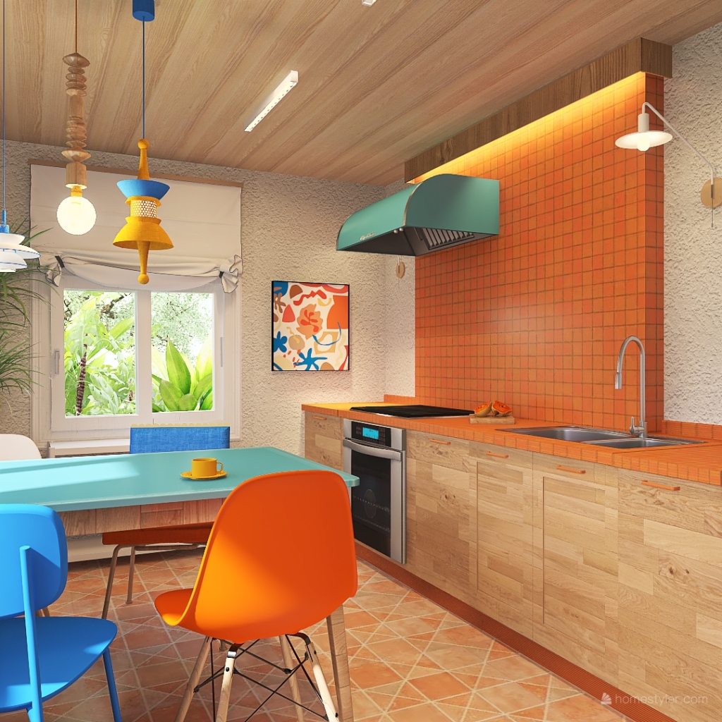 Bohemian WarmTones Orange Green Cozinha 3d design renderings
