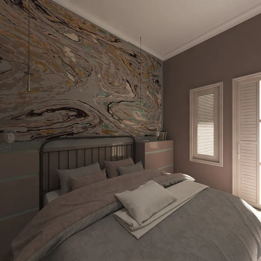Modern Black Grey Red Guest Bedroom 3d design renderings