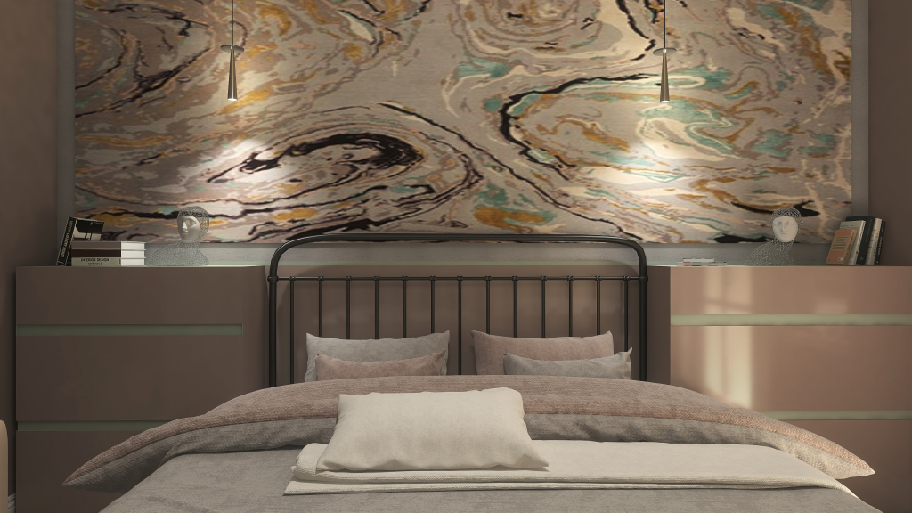 Modern Black Grey Red Guest Bedroom 3d design renderings