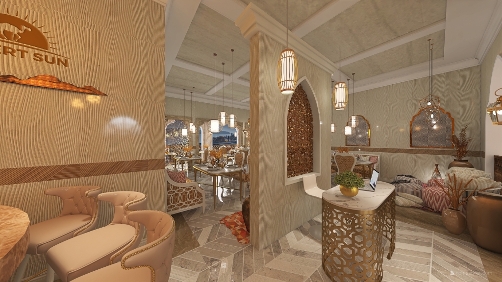 Mediterranean StyleOther Modern Yellow Beige Dining Room 3d design renderings