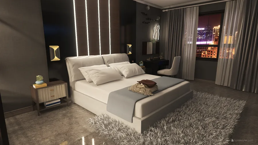 Interior Design of a bedroom in modern style 3d design renderings