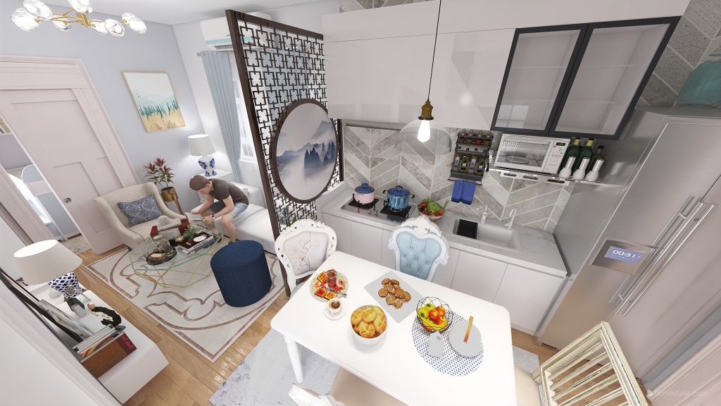 Tiny House Pastel Chic Interior Design 3d design renderings