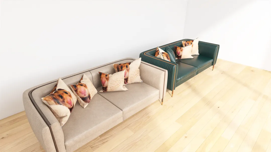 Couches with my hamsters face on them 3d design renderings