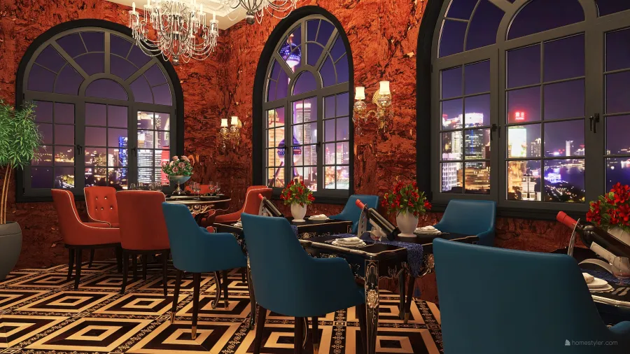 Traditional Fine Dining Restaurant 3d design renderings