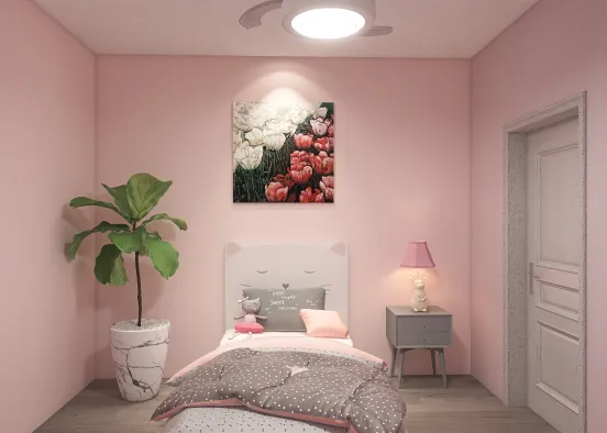 Pink Kids Bedroom Design Rendering