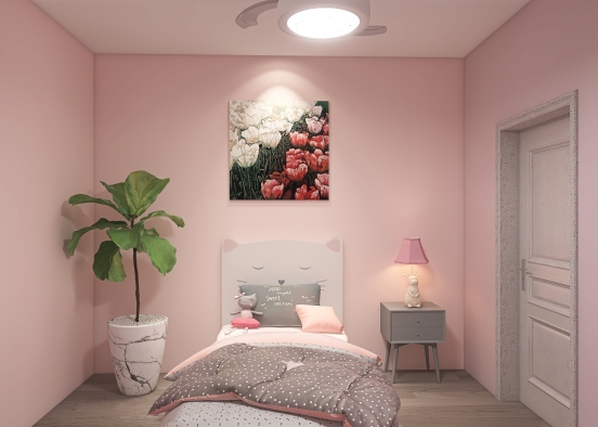 Pink Kids Bedroom Design Rendering