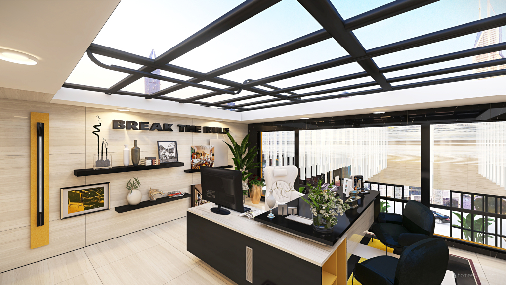 Contemporary Modern Yellow Black OFFICE AND SHOWROOM 3d design renderings