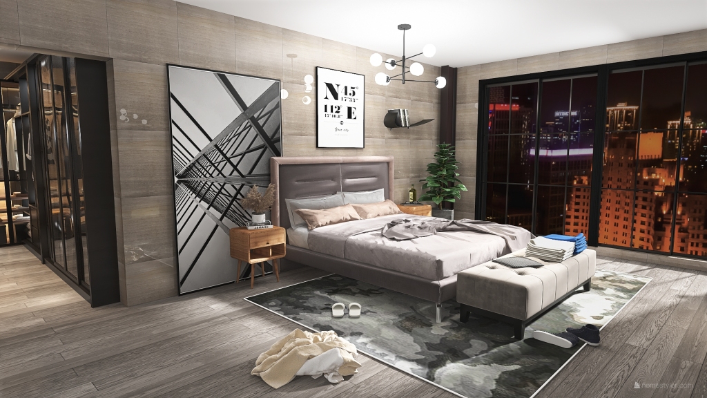industrial bedroom/bathroom 3d design renderings