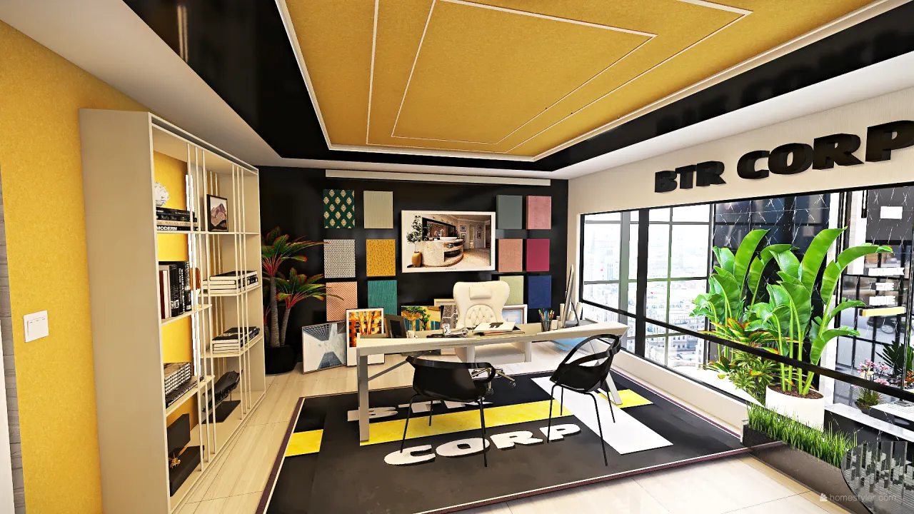 Contemporary Modern Yellow Black OtherRoom 3d design renderings