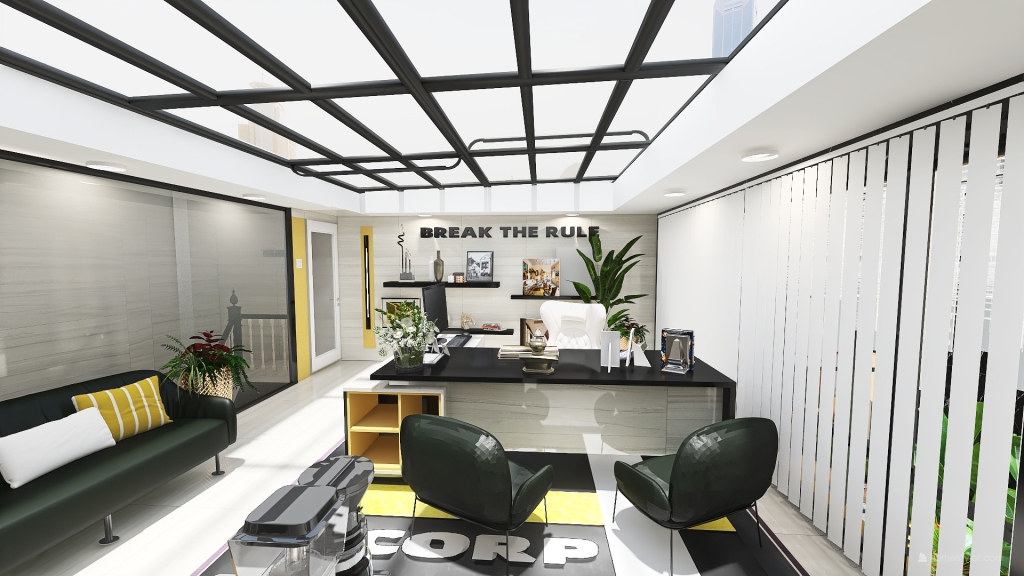 Contemporary Modern Yellow Black LOBBY 3d design renderings