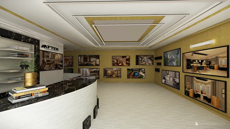Contemporary Modern Yellow Black OFFICE AND SHOWROOM 3d design renderings