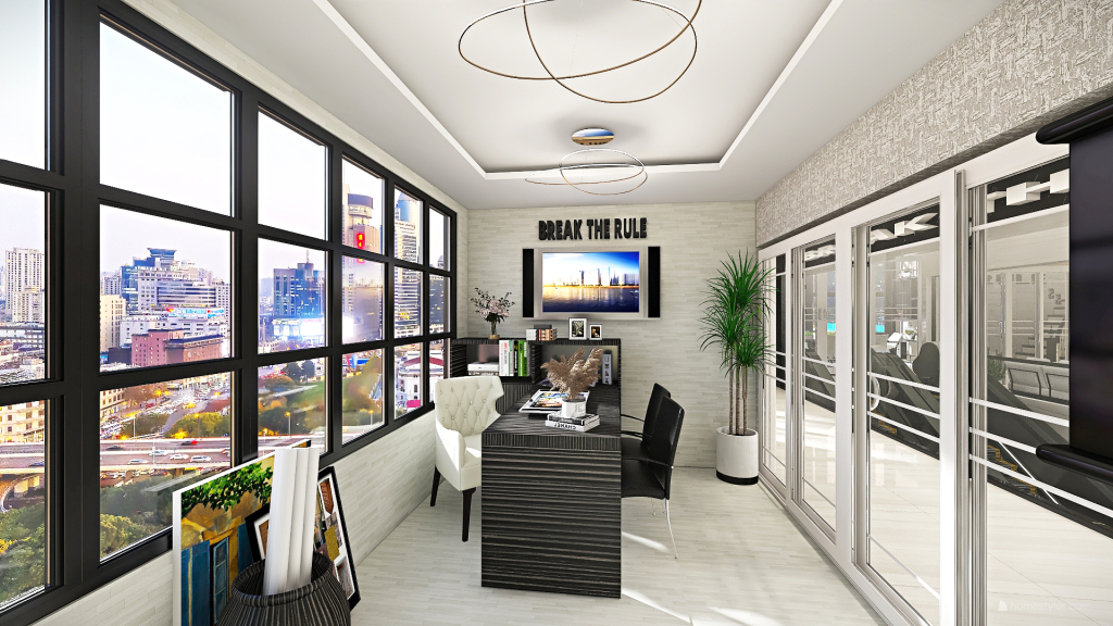 Contemporary Modern Yellow Black OFFICE 3d design renderings