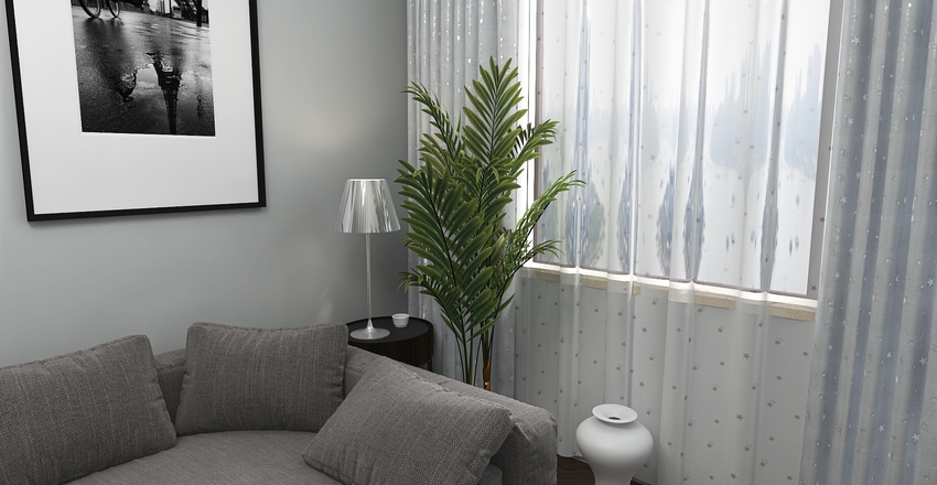 Living Room in Apartment - Dark Bachelor Style Interior Design Render