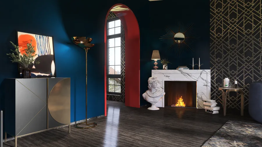 Modern Bauhaus ArtDeco Black Red Blue 客厅 3d design renderings