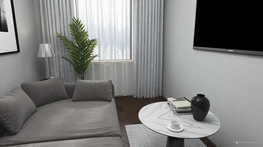 Living Room in Apartment - Dark Bachelor Style 3d design renderings