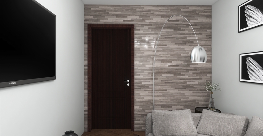 Living Room in Apartment - Dark Bachelor Style Interior Design Render