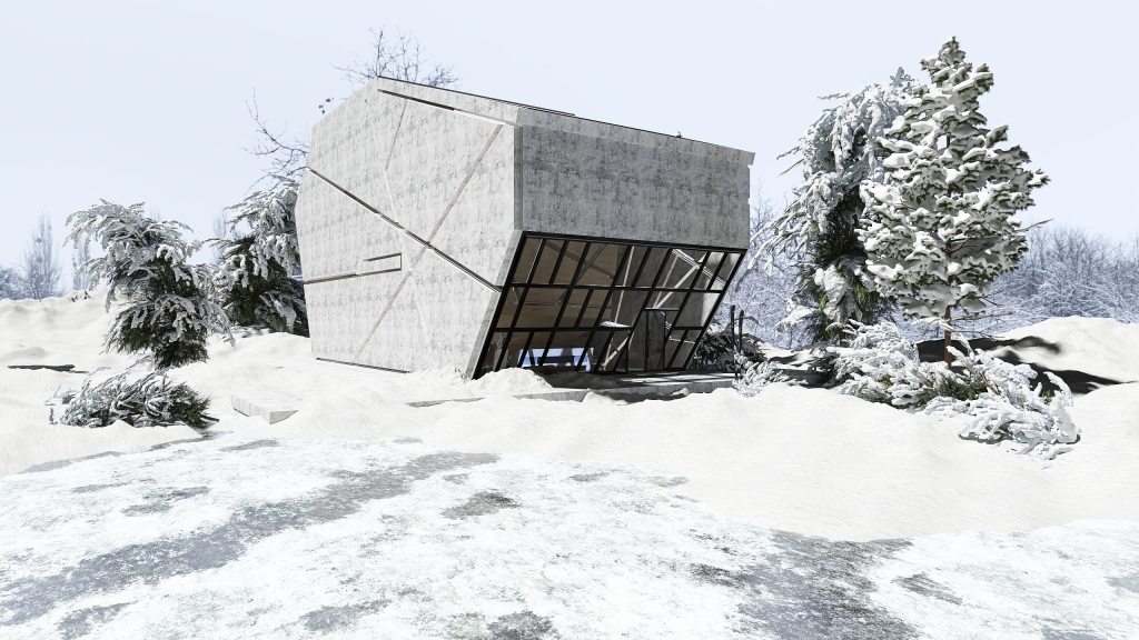 Scandinavian Industrial WabiSabi #HSDA2020Residential"The house on the frozen lake" WoodTones Grey EarthyTones 3d design renderings