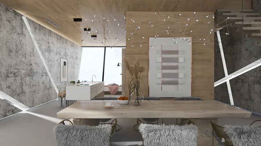 Scandinavian Industrial WabiSabi #HSDA2020Residential"The house on the frozen lake" WoodTones Grey EarthyTones 3d design renderings