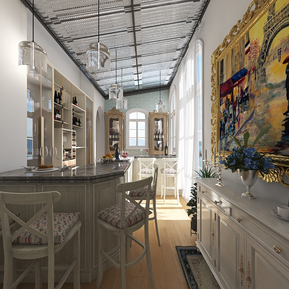 StyleOther #HSDA2020Commercial -Le Restaurant de Paris - French Country Style Yellow Blue 3d design renderings