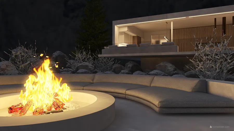 Contemporary Concrete Mountain House Grey Green White 3d design renderings