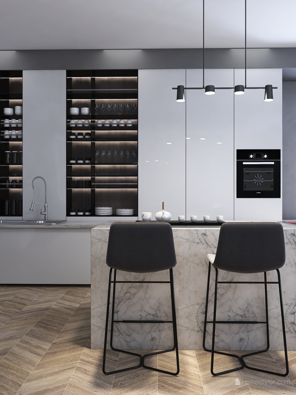 Contemporary Bauhaus #HSDA2020 Kitchen  #HSDA2020Commercial Black White 3d design renderings