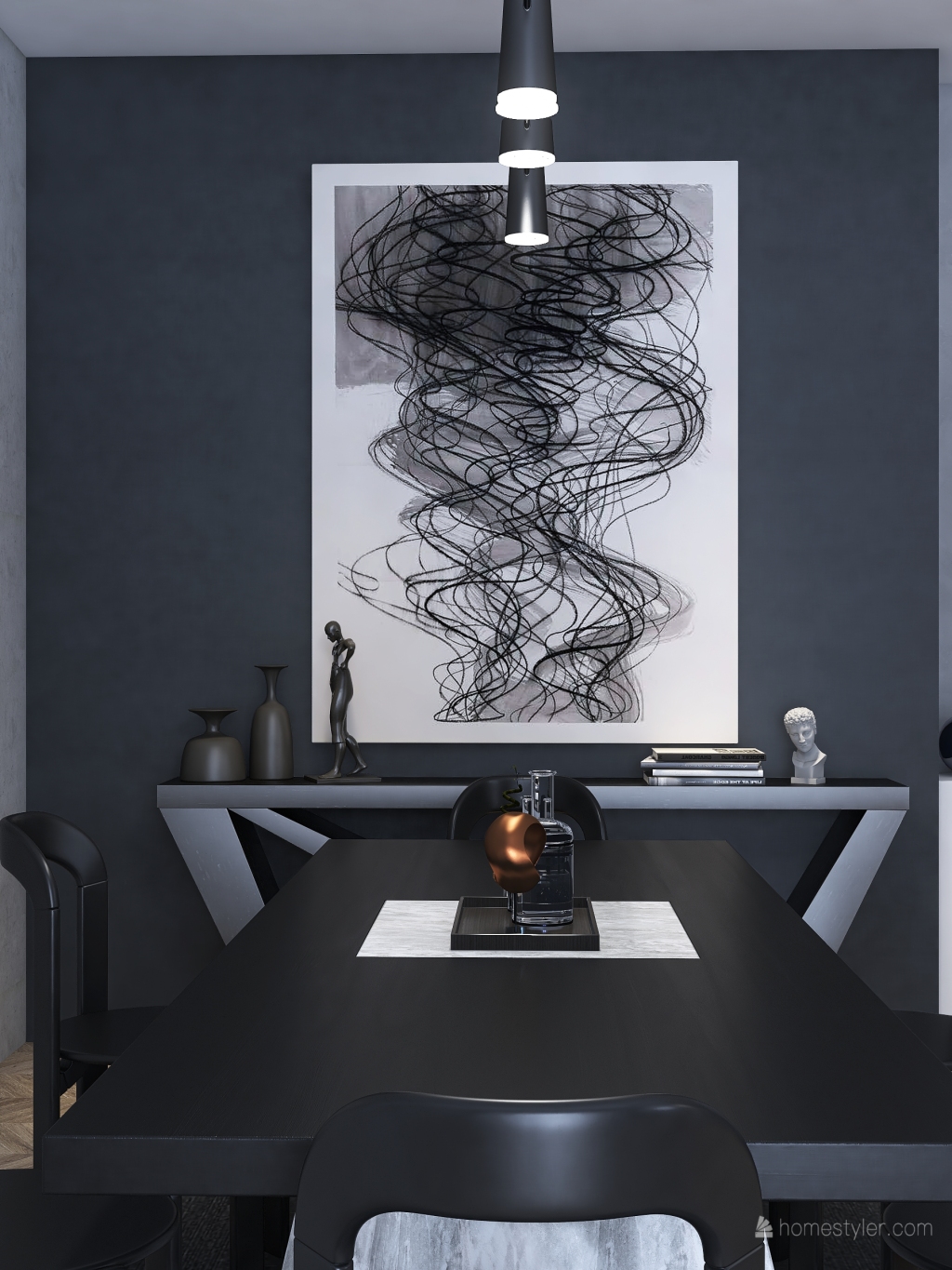 Contemporary Bauhaus #HSDA2020 Kitchen  #HSDA2020Commercial Black White 3d design renderings
