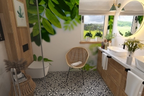 Boho Bathroom with green Design Rendering