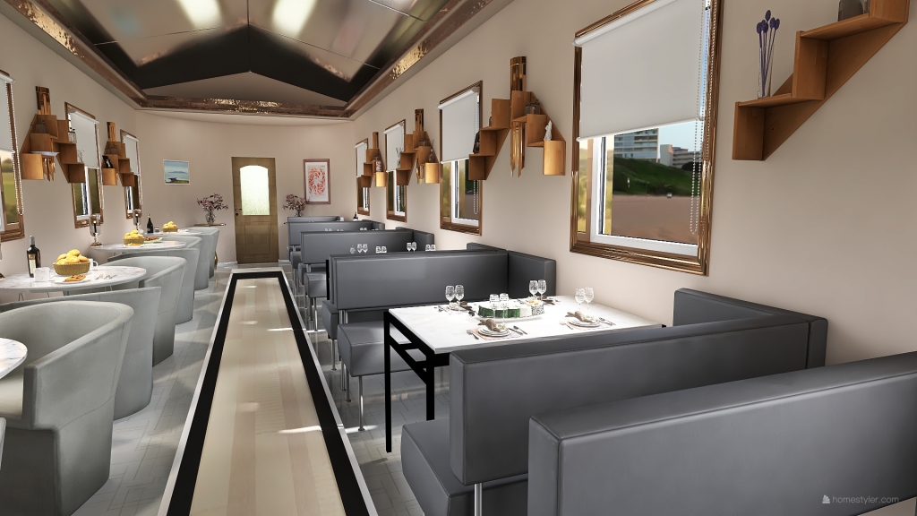 express train restaurant 3d design renderings