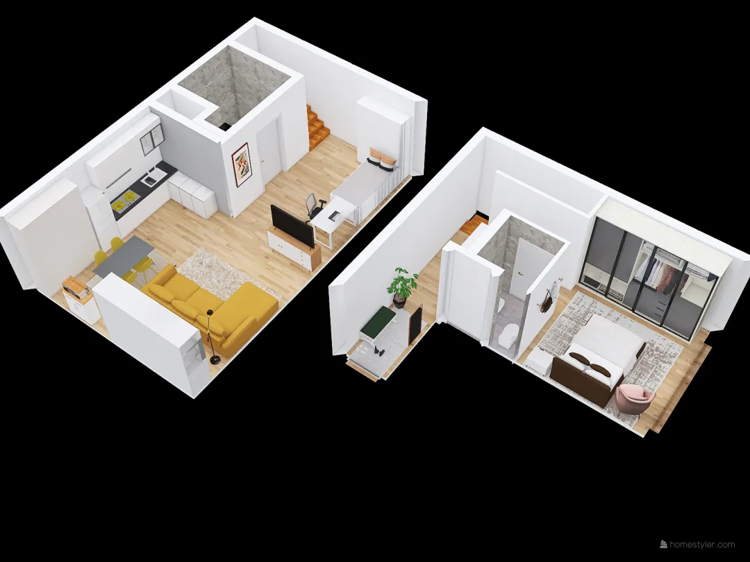Layout 2 apartment in Berlin 3d design renderings