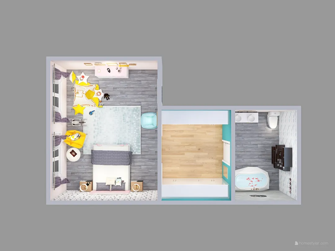 dormitorio con tematica de gatito 3d design renderings