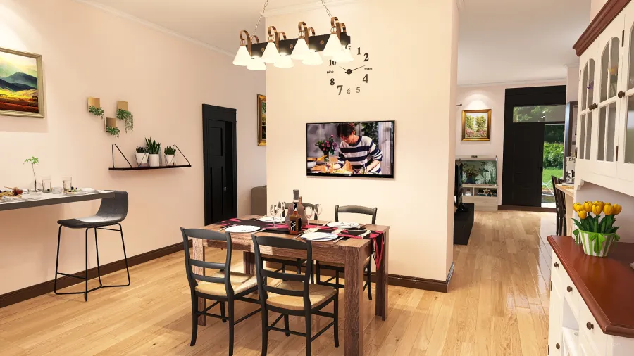 Cucina soggiorno 3d design renderings