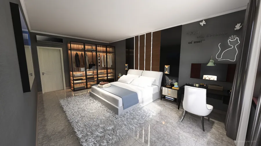 Interior Design of a bedroom in modern style 3d design renderings