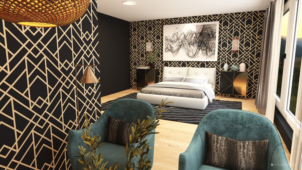 Art Deco Master Bedroom 3d design renderings