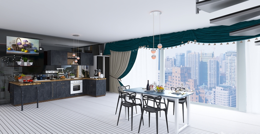 Projekt domu szeregowego. Salon. Interior Design Render