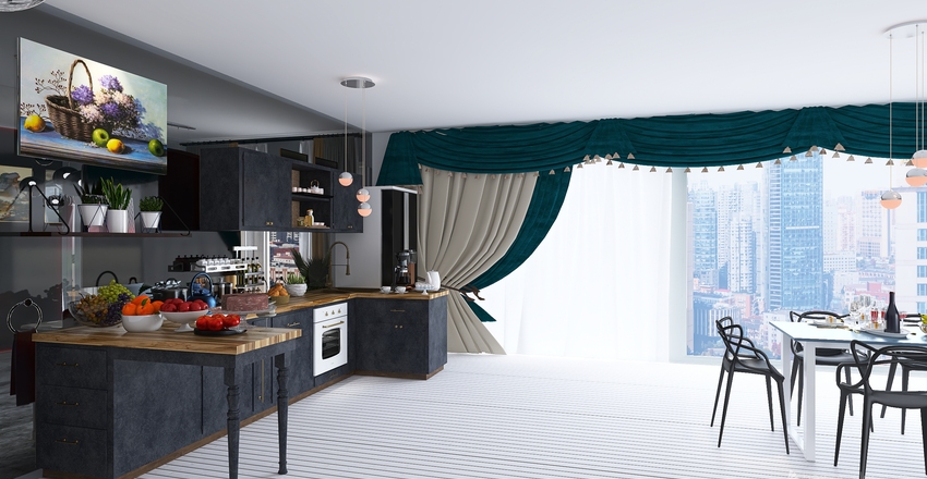 Projekt domu szeregowego. Salon. Interior Design Render