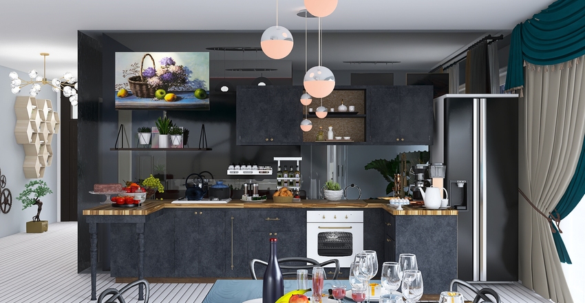 Projekt domu szeregowego. Salon. Interior Design Render