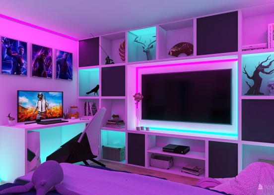 Gamer Girl Bedroom Design Rendering