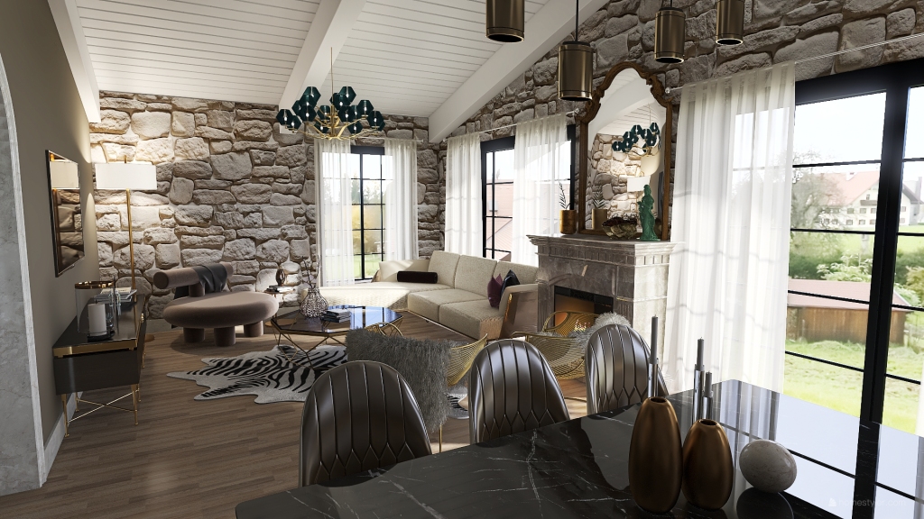 Traditional Stone House 3d design renderings