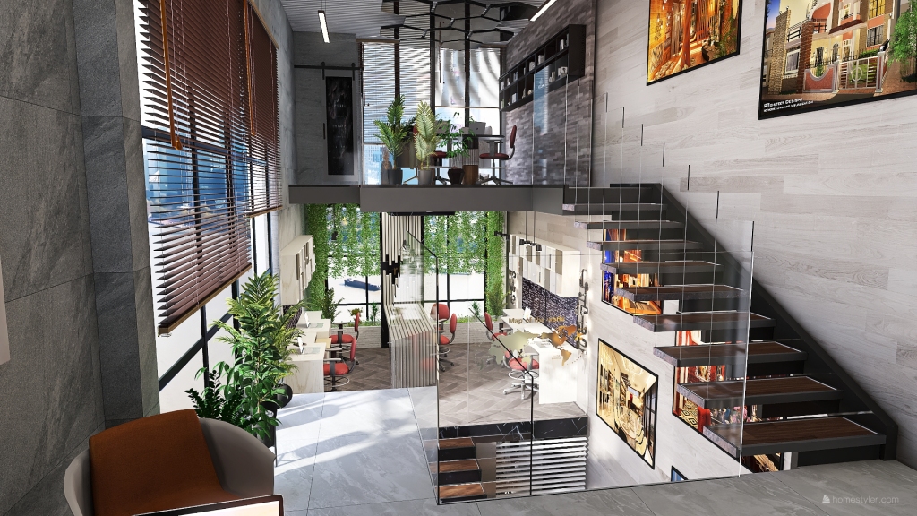 Industrial Modern #Architectural Design Office Black Red Beige Grey 3d design renderings
