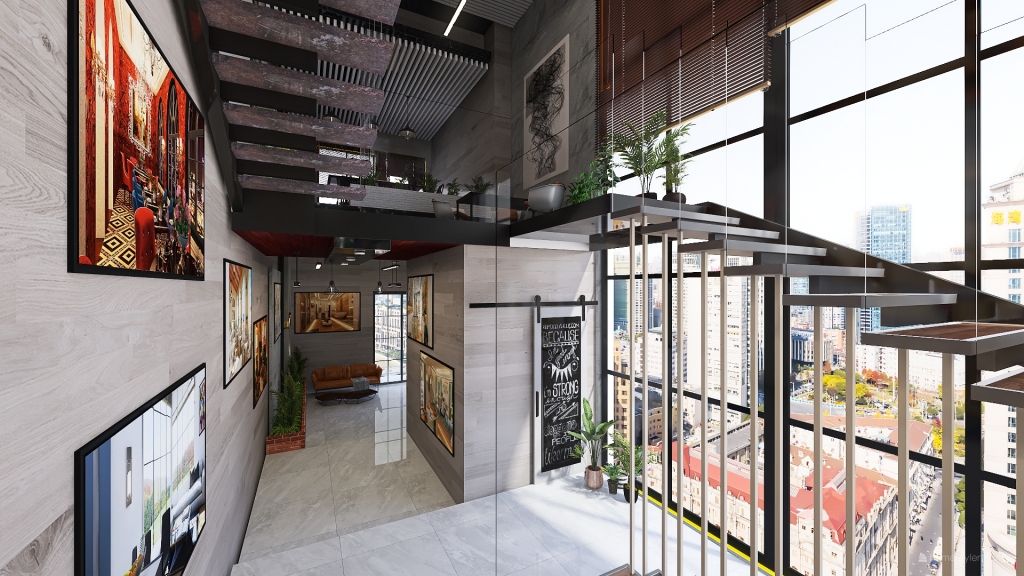 Industrial Modern #Architectural Design Office Black Red Beige Grey 3d design renderings