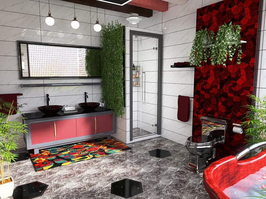 The Red Comfort (15 Sqm Toilet & Bath) 3d design renderings