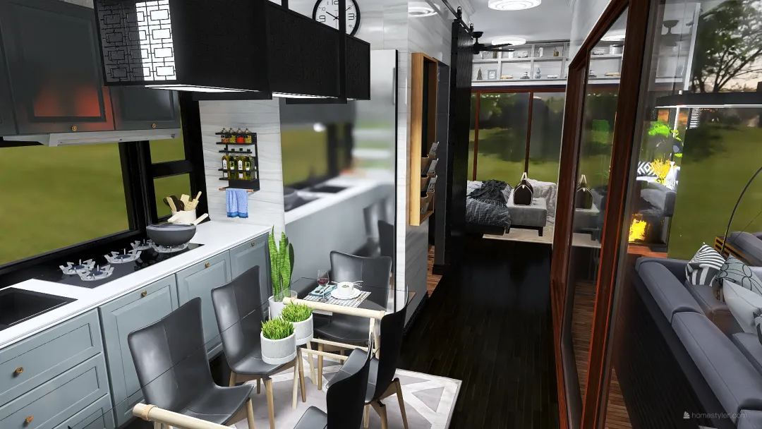 Luxury Tiny House with Outdoor Living Room 3d design renderings