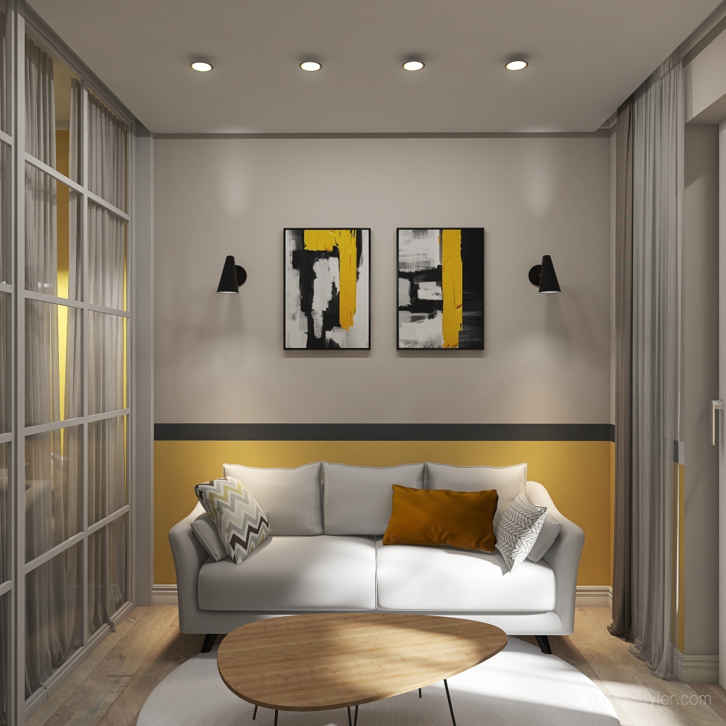 Modern one room flat for two sisters 3d design renderings